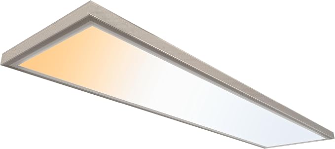 UltraLux 1x4 Surface Mount LED Panel TRIAC Dimmable 3CCT Brushed Nickel 1Pk | 3000 lumens, 120-degree beam, CRI>80, aluminum build, damp-rated, fits junction boxes, over 50,000 hours, 5-year warranty