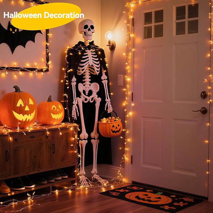 LitHome 4 Pack Orange Fairy Lights Battery Operated, Each 20 FT 60 LED | Halloween Twinkle Lights Battery Operated 2 Modes, Waterproof Fairy String Light for Party Wreath Garland Table Decor