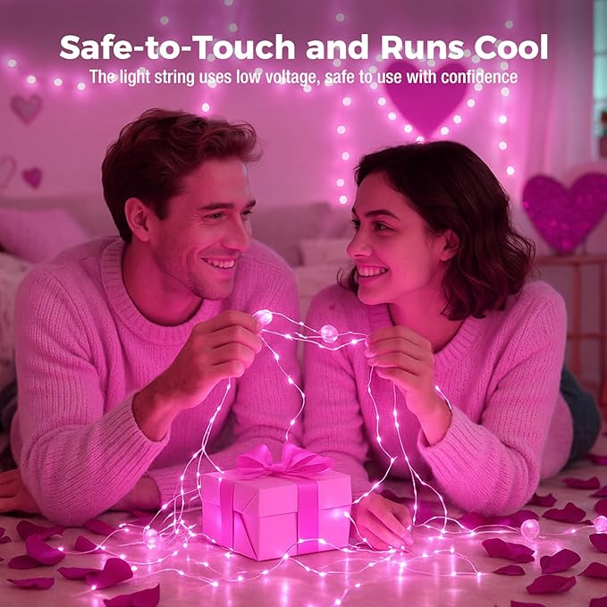 litogo 24 Pack 7FT 20 LED Fairy Lights Battery Operated, 3 Lighting Modes, Bulk Mini Twinkle String Lights Waterproof Silver Wire for Weddings Mason Jars Party Christmas Decorations-Pink