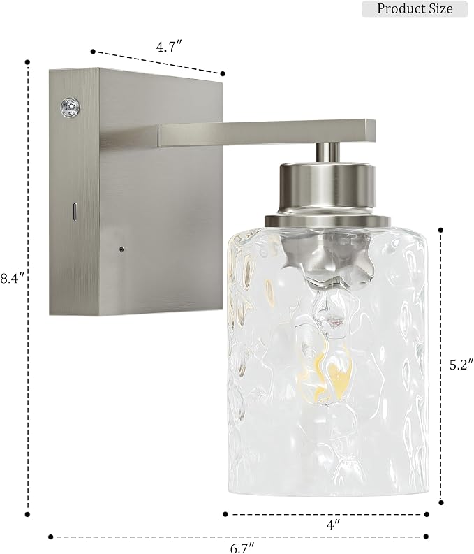 Hammered Glass Wireless Battery Operated Wall Sconces Set of Two Nickel | Dimmable Rechargeable Wall Lights with Remote Timer, Easy Install Lamp for Living Room Bedroom, Emergency 3000K