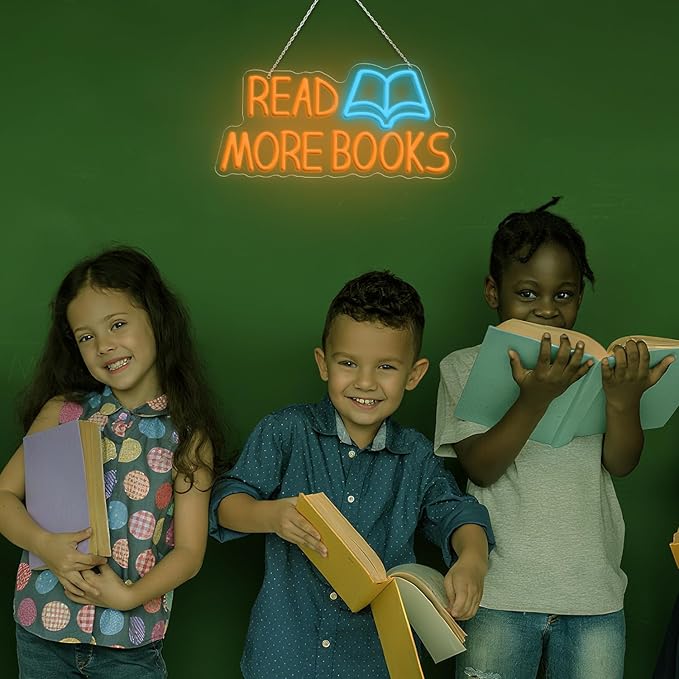 Read More Books Neon Signs for Wall Decor, Dimmable Book Classroom Neon Sign, Reading Book Club School Library Wall Decor, Book Lover Christmas Gifts for Teen Boys Girls 16.54 x 7.87 inch