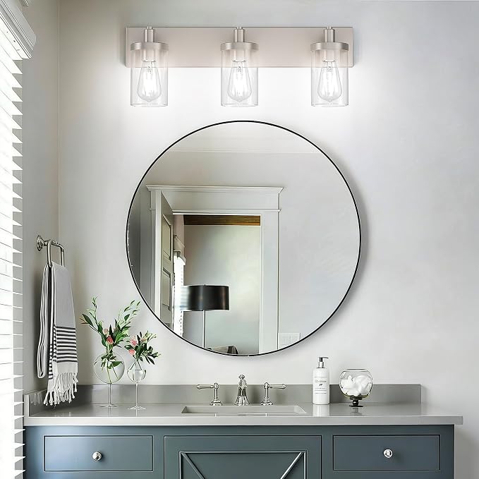 Aipsun Brushed Nickel Bathroom Light Fixtures 3 Lights Vanity Light for Bathroom Lighting Fixtures Over Mirror(Exclude Bulb)