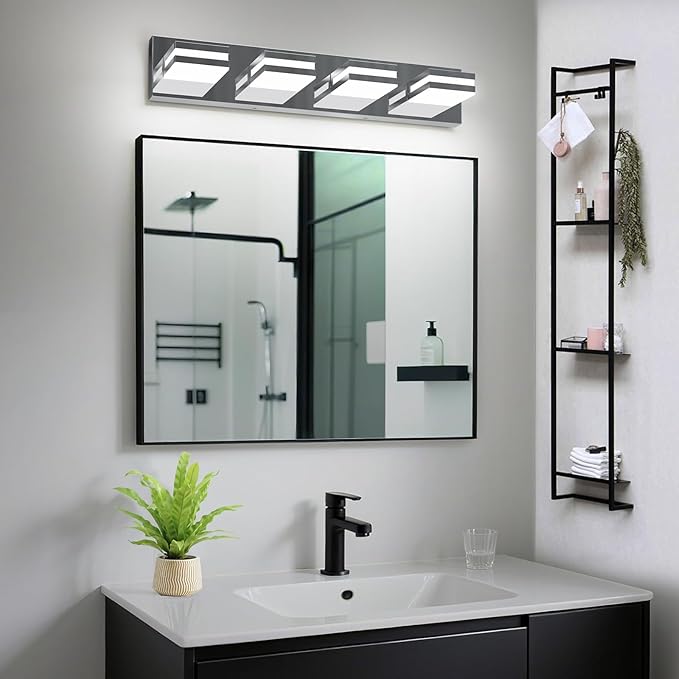 IZORRO LED Modern Bathroom Lights Fixtures(4-Light,Dimmable),Chrome Acrylic Wall Lighting,Vanity Lights for Bathroom Over Mirror - 6000k 24In （No Assembly Required）