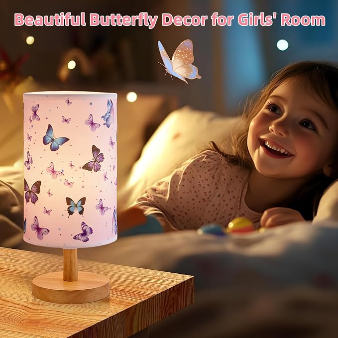 Butterfly Lamp,LED Kids Table Lamp for Bedroom Decor Girls Bedside Lamps | 3 Colors Nightstand Night Light with Cartoon Lampshade Desk Lamp for Boys Girls Room Nursery Decor,Butterfly Gifts for Girls