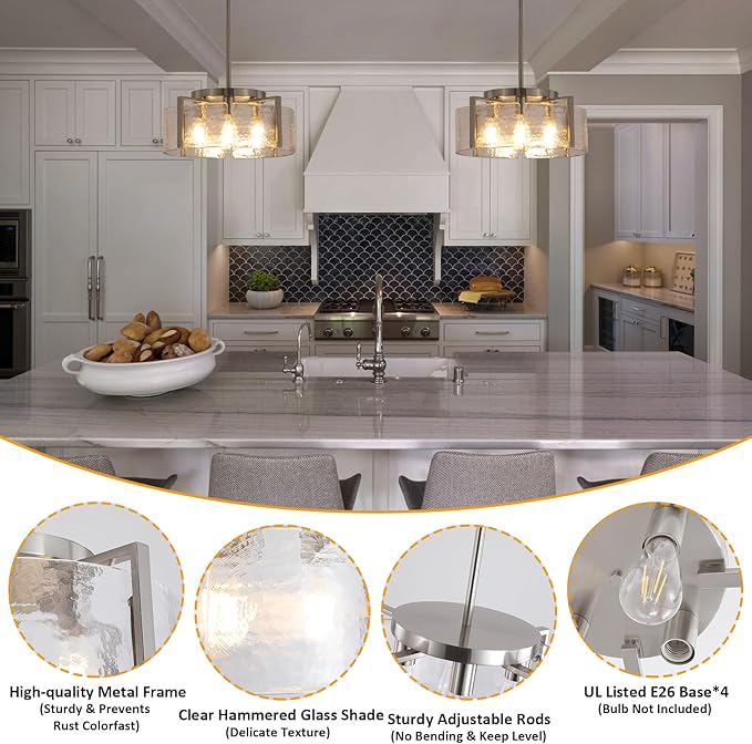 Nickel Chandeliers for Dining Room Light Fixture, 4 Light Entryway Light Fixture, Adjustable Pendant Lights Kitchen Island Modern Farmhouse Kitchen Foyer Chandelier for Entryway, Bedroom, Bathroom