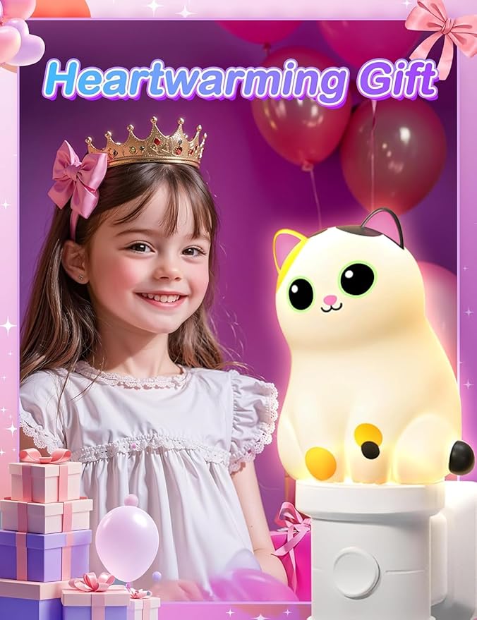 KINDEEP Night Light for Kid: Cute Cat Animal Nightlights Plug in Wall, RGB & Soft White 3000K with Dusk to Dawn Sensor, 3D Dim Night Light for Baby Nursery Room Bedroom Decor, 2 Pack Calico Cat