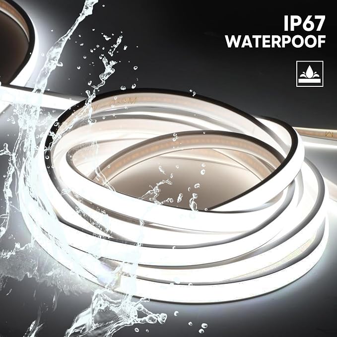 6.56 ft AC 110V LED Strip Lights Waterproof COB LED Light Strip | 320LEDs 6000K Cool White LED Lights Cuttable 2M LED Rope Lights Indoor for Bedroom Kitchen Cabinets Mirror Decor