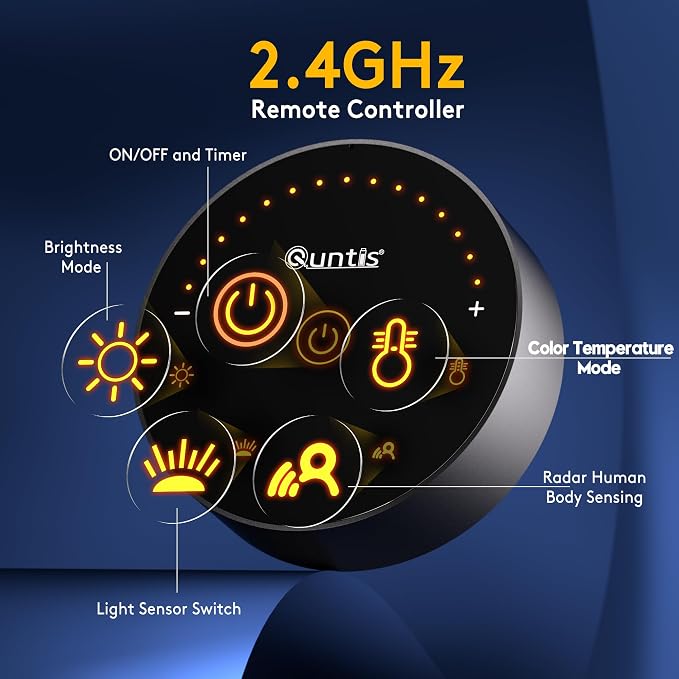 Quntis 20.5'' Computer Monitor Light - Radar Motion Sensor, Eye-Care Professional Desk Lamp Bar, Stepless Dimming Remote Control, Auto-Dimming & Timer, Space Saving Fit for Curved & All Screens