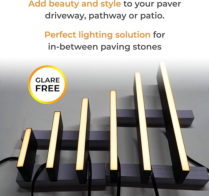 LUMENGY Paver Light Slim 0.5x12 Inch (0.55x11.8), 2700K Warm White, Glare-Free Linear Lighting for Driveways, Walkways and Paver Borders, 12V Hardwired, IP67 Waterproof, Drive-Over Rated