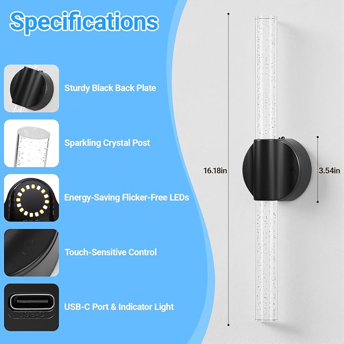 VerRon Peel and Stick Rechargeable Magnetic Wireless Wall Sconces Set of 2 | Long Picture Vanity Wall Lamps with Remote&Touch Control, 3CCT&Dimmable Battery Operated Sconces for Bedroom Living Room