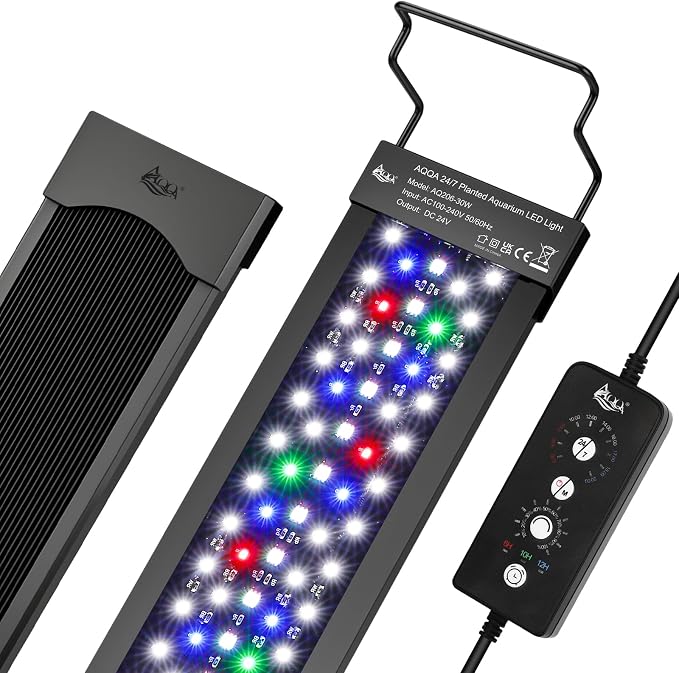 AQQA LED Aquarium Light, 24/7 Mode High Lumen Full Spectrum Fish Tank Light | DIY Mode, Adjustable Timer/Brightness, Extendable Bracket, Memory Function, IP68 Waterproof, Fits for 48–55 Inch Tanks