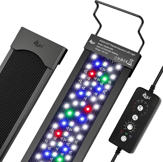 AQQA LED Aquarium Light, 24/7 Mode High Lumen Full Spectrum Fish Tank Light | DIY Mode, Adjustable Timer/Brightness, Extendable Bracket, Memory Function, IP68 Waterproof, Fits for 18–25 Inch Tanks