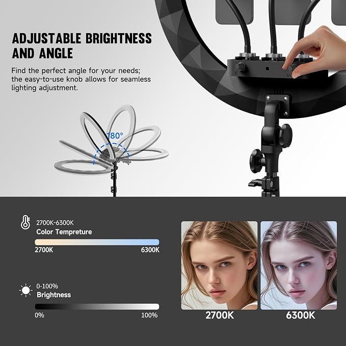 Ring Light Wall Mount with 3 Phone Holder 19", 45.7" Adjustable Boom Arm | 180° Rotatable Space-Saving Wall Mount Lighting Design for Photography, Makeup, Tattoo, Beauty Salon, Barber Studio