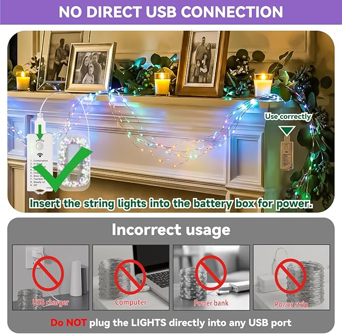 ZSJWL Rechargeable Fairy Lights with DIY Timer & 8 Modes, 16FT 50LED String Lights Battery Operated Indoor, Twinkle mini Lights for Bedroom Christmas Wedding Centerpiece Decor (Multicolor)