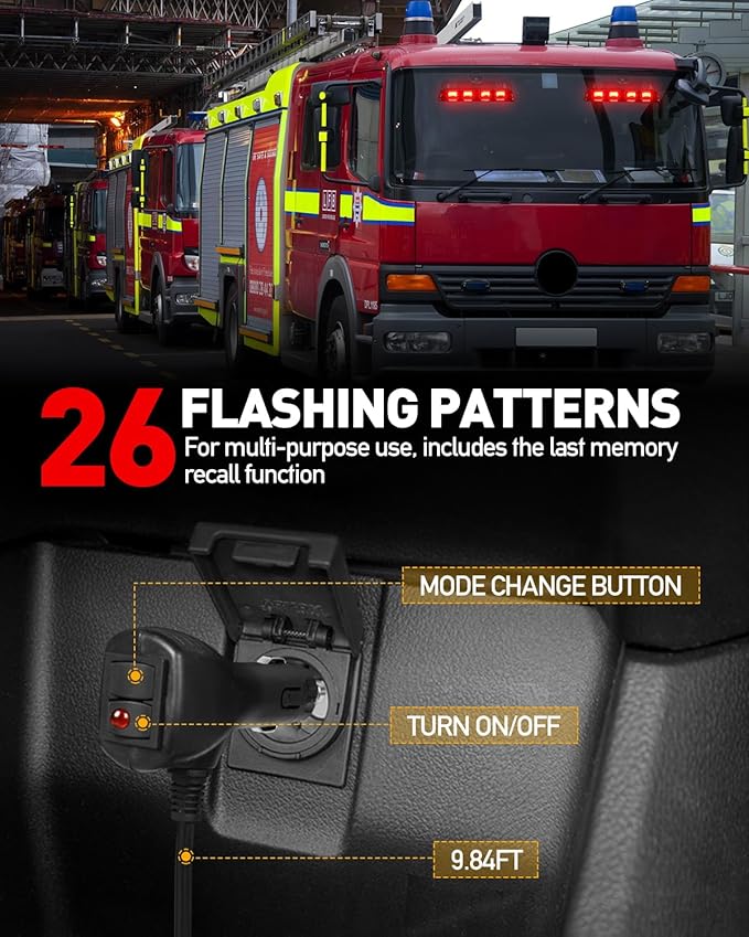 HLauto 2002L Emergency Dash Strobe Lights: Red Safety Lights, Flashing Warning Hazard Windshield Visor Traffic Light Bars for Trucks, Construction Vehicles (2x8.5 inch, 48LED)