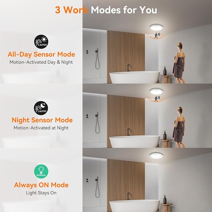 Rechargeable Motion Sensor Ceiling Light, 10000mAh Battery Shower Light | 4 Pack Wireless Magnetic Ceiling Light, Remote Control+Timer, 3 Modes 3 Color 10 Brightness, for Home Stairs Hallway Landry
