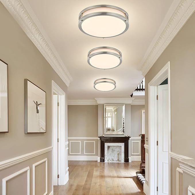 10Inch 30W LED Flush Mount Ceiling Light Fixtures, Ultra Bright 3200LM Dimmable Ceiling Lights, 5CCT 2700K 3000K 4000K 5000K 6500K, Ceiling Lamps for Kitchen Hallway Bedroom Bathroom, Nickel 1 Pack