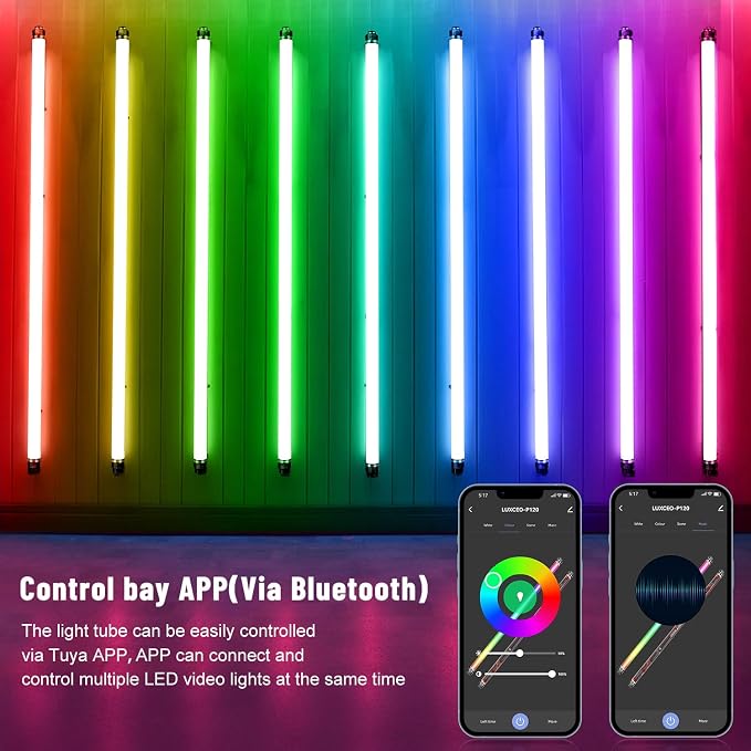 P120 RGB Handheld Photography Light, APP Control 1350 Lumen LED Video Light Wand 360°Full Color 12 Lighting Modes CRI≥95 IP68 Waterproof Built-in Rechargeable Battery 3000k 5750k Colorful Stick