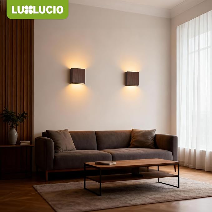 2 Pack Indoor Outdoor Walnut Wood Grain Up and Down LED Wall Light, Modern Bedroom/Porch Wall Lamp, IP65 Waterproof, 5%-100% Dimmable 18W 1620lm, 5CCT (2700K-5000K), CRI 90+, 120V-277V