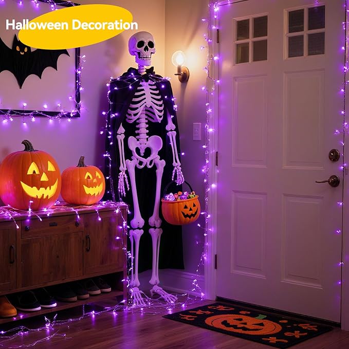 LitHome 4 Pack Purple Fairy Lights Battery Operated, Each 20 FT 60 LED | Halloween Twinkle Lights Battery Operated 2 Modes, Waterproof Fairy String Light for Party Wreath Garland Table Decor