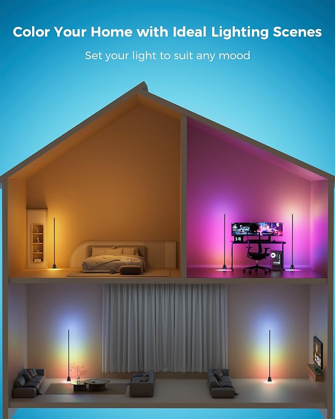 2 Pack Corner Floor Lamp, Smart RGB LED Corner Lamp with App and Remote Control, 172 LED Lighting and 16 Million Colors Changing Standing Lamps with Music Sync for Living Room, Bedroom, Gaming Room