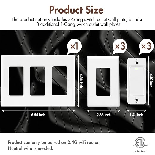 Smart Light Switch Compatible with Alexa and Google Assistant, WiFi Controlled, Schedule and Remote Access, Neutral Wire Required (3 Gang Smart Switch)