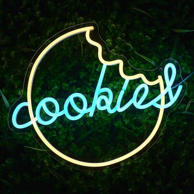 Cookies Neon Sign for Wall Decor Biscuit Neon Light Dessert LED Neon Sign Dim Sum Neon Light Up Sign for Bedroom Cafe Bar Home Kitchen Cake Shop Bakery Decoration(15.9"*12.9")