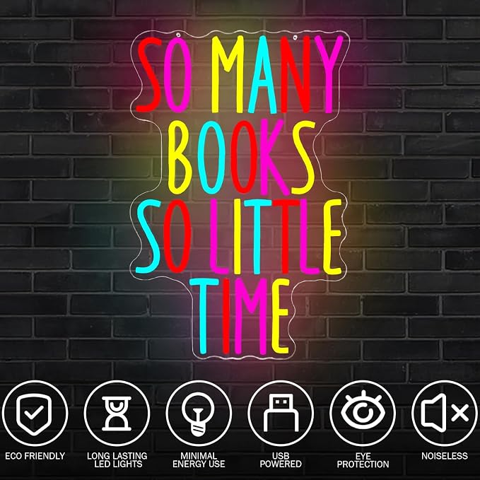 So Many Books So Little Time Neon Sign Classroom LED Sign for Wall Decor USB Powered Reading Neon Light Sign for Library Reading Room Colorful Light Up Books Sign for Teacher Classmate Study Neon Wall Art Gifts