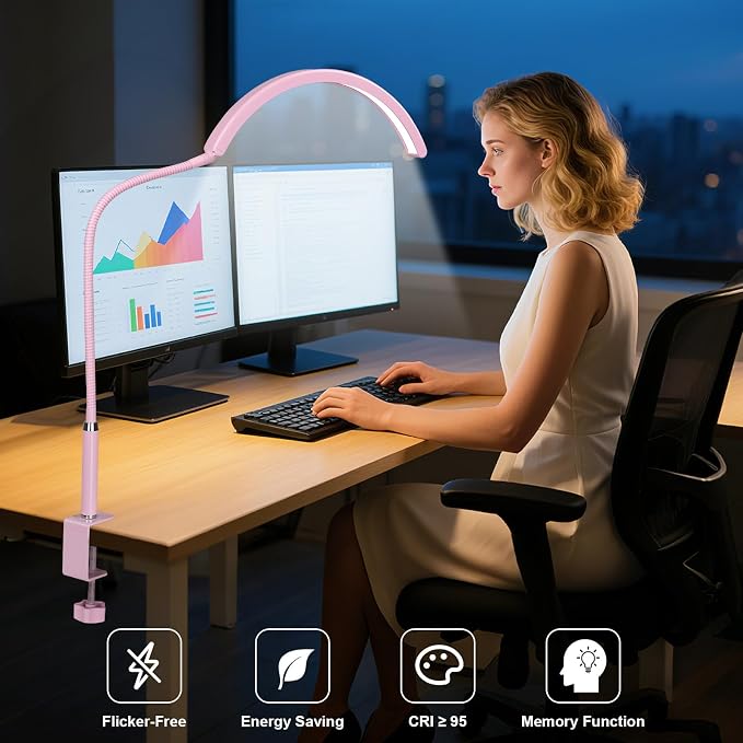 Professional Half Moon LED Desk Light for Nail Techs & Artists – Flexible Gooseneck Lamp with Clamp, 3 Color Modes & 5 Brightness Levels for Manicure, Tattoo, Beauty Work