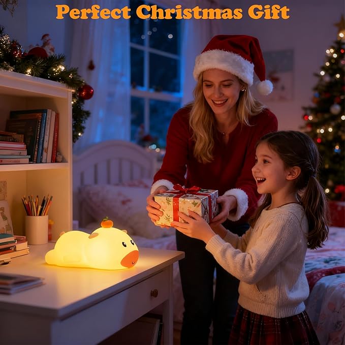 Night Light for Kids, Cute Capybara Silicone Night Light, 3 Brightness Levels Dimmable Lamp, Bedside Nursery Lamp with Timer, Squishy Rechargeable Animal Nightlight for Boys Girls Room Decor (Orange)