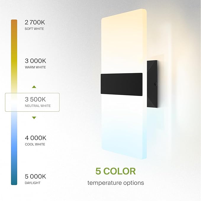 ASD 14 Inch Indoor LED Wall Sconce - 24W 2700K-5000K Dimmable Black Wall Sconce Lights for Living Room, Bedroom, Bathroom, Hallway - Modern Wall Sconces Hardwired, ETL Interior Light