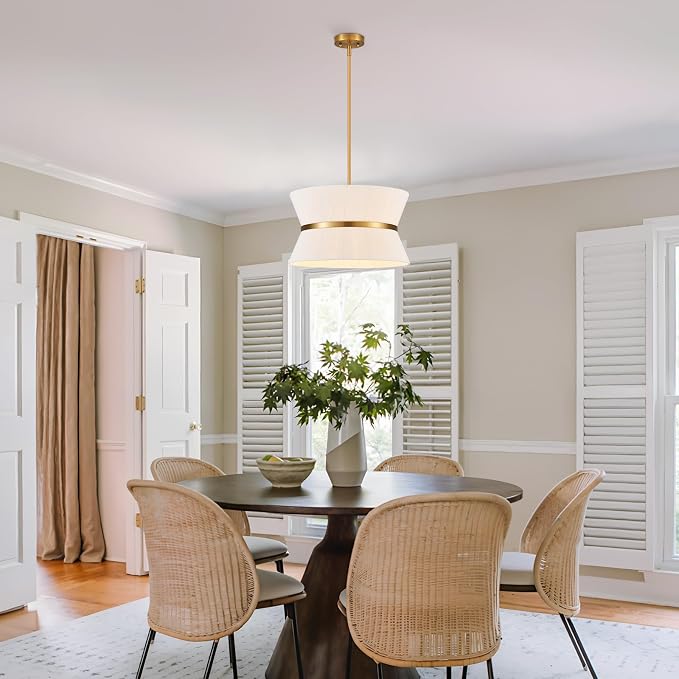 18" Hand Woven Boho Chandelier White and Brass Coastal Pendant Light for Living Dining Room Kitchen Island Cottage, UL Listed