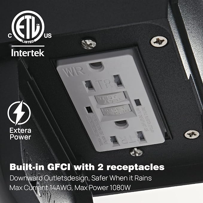 Porch Lights with GFCI Outlets Dusk to Dawn Outdoor Wall Lights Waterproof Exterior Lighting Fixtures Modern Outside Lights Wall Mount for House Patio Garage,Black,11.8''H, 2 PC