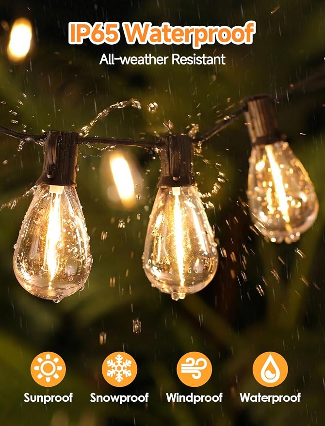 25FT LED Outdoor Patio String Lights, 10+1 Edison S11 Bulbs, Black | Plug in, Dimmer not included, Dimmable, Waterproof, Shatterproof, Connectable Hanging Lights for Backyard Pergola Decor