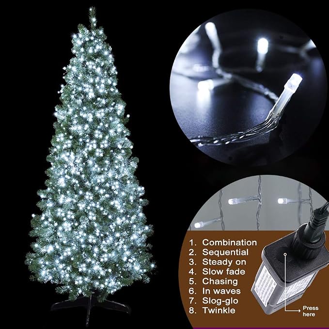 Cool White Christmas String Lights, 98FT 200 LED Fairy Lights Indoor | Up to 8 Sets, 8 Modes with Memory, Connectable, Transparent Wire, IP65 Waterproof Outdoor Decor for Classroom, dorm, Bedroom
