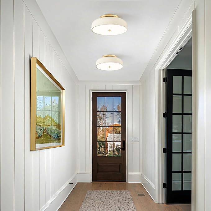Dimmable LED Ceiling Light Fixture, Cream White, 5CCT, 11.8 Inch | Modern Mid-Century Semi Flush Mount Ceiling Light, Kitchen Close to Ceiling Lamp for Laundry Room, Bedroom, Hallway