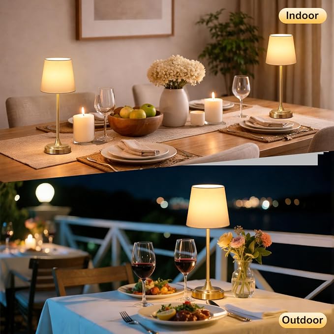 Wowag Cordless Table Lamp Rechargeable,5000mAh Battery Operated Desk Lamp,3 Colors & 7 RGB Stepless Dimmable,Touch Control Ambient Light for Bedside,Bedroom,Dining Room,Living Room,Gold,WhiteShade