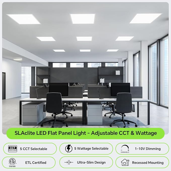 6Pack 2x2 LED Light Flat Panel,40/35/30/25/20W,5 Color Temps 2.7K/3K/3.5K/4K/5K,Dimmable (0-10V) Recessed Drop Ceiling Lights,5200 LM Fixture Flush Mount Ceiling for Office Kitchen Garage ETL Listed
