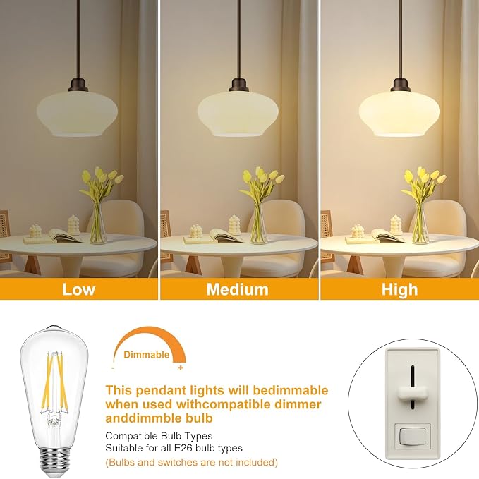 Modern Pendant Lights Kitchen Island, Oil Rubbed Bronze Pendant Light Fixtures with 11" Milk Glass Shade, Industrial Hanging Pendant Lights Fixture for Kitchen Island Dining Room Bedroom Hallway Foyer
