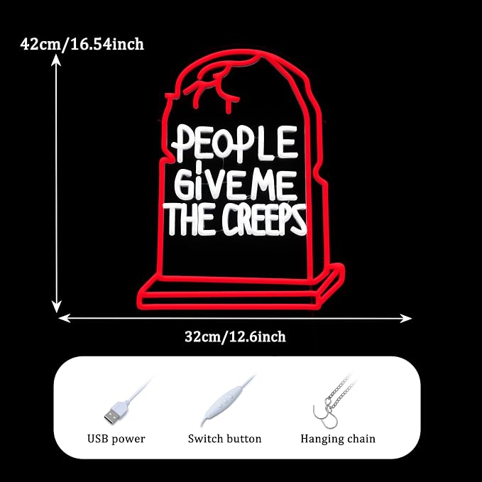 GNVETZLL Halloween Neon Sign for Wall Decor Halloween Tombstone Neon Light Creeps Ghost LED Light up Sign for Party Gift Trick or Treat Party Backdrop