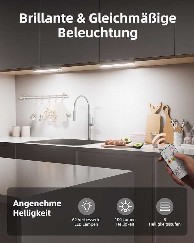 EZVALO 3-Pack Under Cabinet Lighting with Charging Station, 2000mAh Rechargeable Wireless Motion Sensor Lights, 3 Color Temps, Dimmable, Timer, Magnetic, with Remote Control for Kitchen, Closet