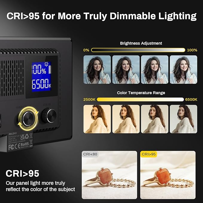 RALENO LED Video Light Panel, 2500K-6500K Camera Light for Video Conference Recording with 4000mAh Battery Type-C USB Ports, CRI>95 Photo Lights for Outdoor Photography Live Streaming Zoom Call