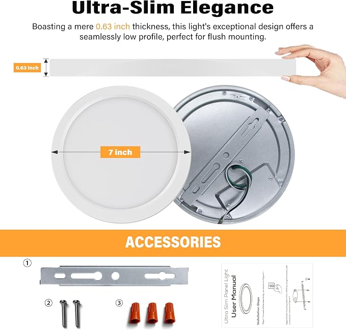 ETL 7 inch Small LED Flush Mount Ceiling Light Dimmable,5000K Daylight Ultra Slim Round Flat Panel Ceiling Light Fixture,Modern Ceiling Lamp for Closet,Kitchen,Bathroom 7inch-26Pack(White)