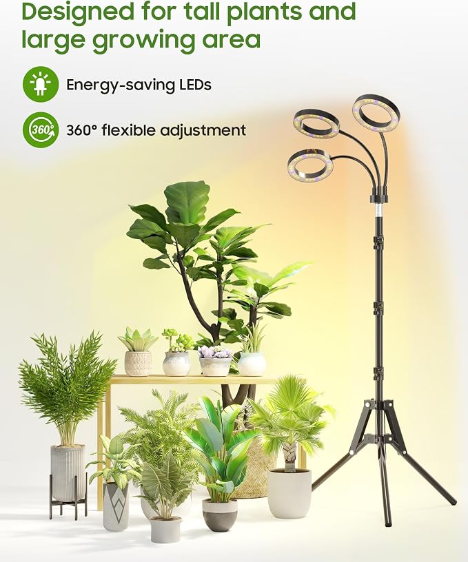 Grow Lights for Indoor Plants, Full Spectrum LED Plant Light with Tripod Stand, Plant Growing Lamps with Timer 3/9/12H, 3 Color Modes, 6 Brightness, 78'' Adjustable Height for Large Plants