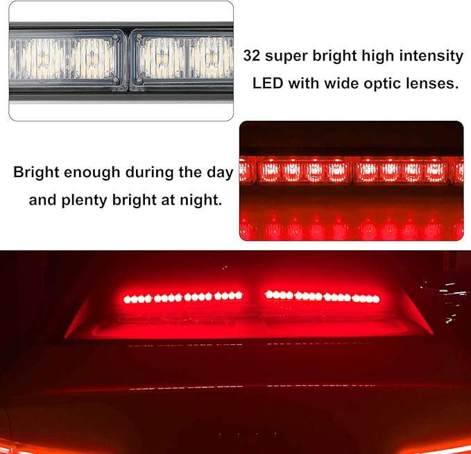 ASPL 2x16.8 inch Emergency Flashing LED Traffic Advisor Strobe Light Bar 32LED 26 Flash Patterns Interior Safety Warning Lights (Red)