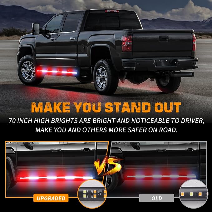 2PCS 70 inch Running Board Emergency Lights 864 LED Strobe Lights | Exterior Red White Flashing Warning Hazard Caution Safety Light Strip for Tow Plow Trucks Construction Vehicles Pickup