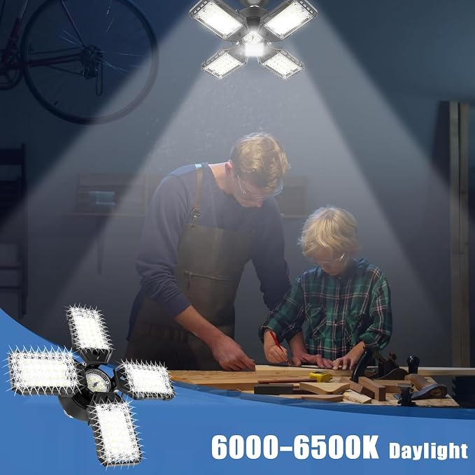 Aoretic LED Garage Lights Bulb 1 Pack -120W, 12000LM 6500K Led Shop Light with 4+1 Deformable Panels, Basement Barn Light Garages Ceiling Lights, E26/E27 for Garage, Warehouse, Shop