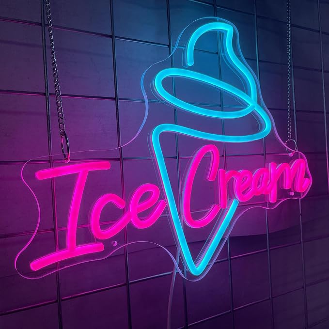 Ice Cream Neon Sign USB Dimmable Letter Light for Store Cafe Shop Decor | Adjustable Brightness Ice Cream Light Up Sign for Business Office Bedroom Restaurant Drink Shop Wall Decoration