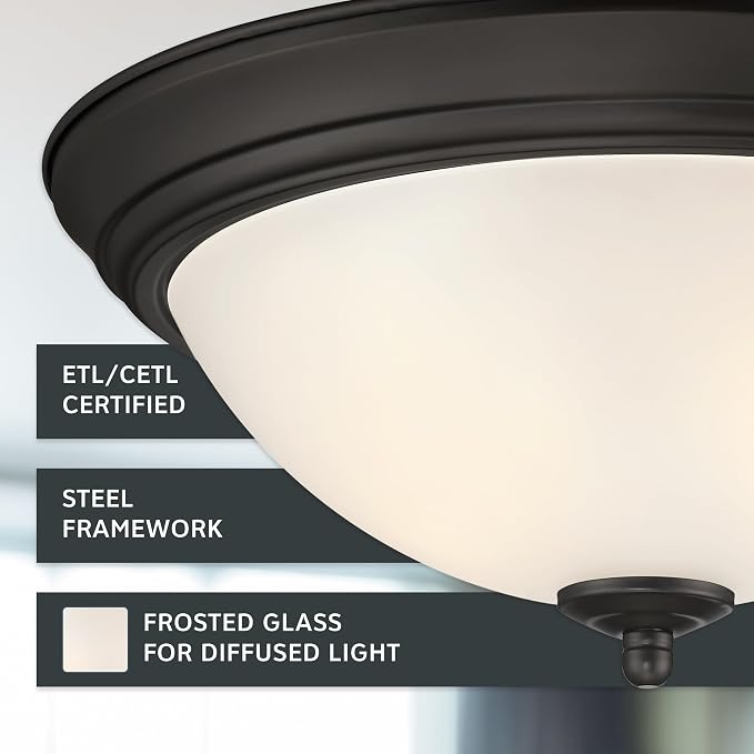 Designers Fountain Flush Mount Ceiling Light, 11 Inch Frosted Glass Lighting Fixture for Kitchen, Bedroom, Bathroom, and Hallway, LED Bulbs not Included, Oil Rubbed Bronze