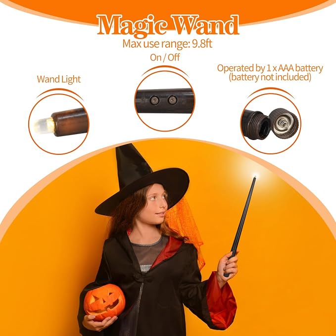 12pcs 10in Floating Jack-O-Lanterns | with Wand Remote and 24pcs LED Tea Lights for Decor